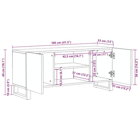Tv Cabinet Black 105X33X46 Cm Solid Wood Mango