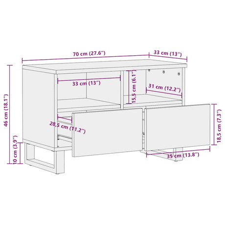 Tv Cabinet Black 70X33X46 Cm Solid Wood Mango