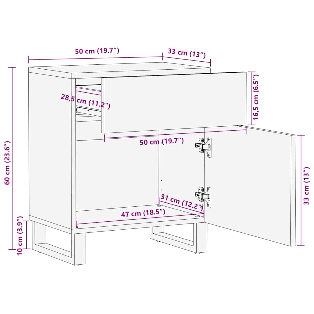 Bedside Cabinet Black 50X33X60 Cm Solid Wood Mango