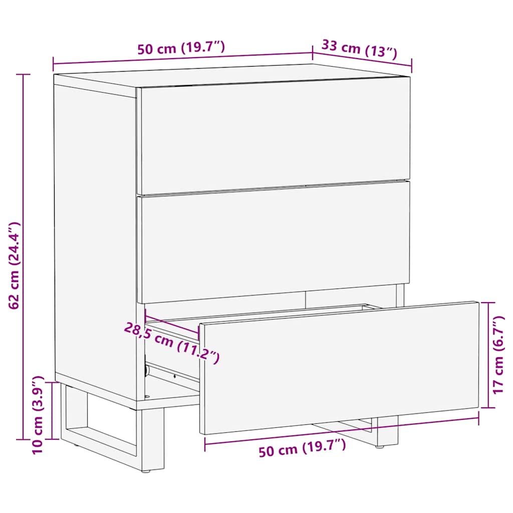 Bedside Cabinet Black 50X33X62 Cm Solid Wood Mango