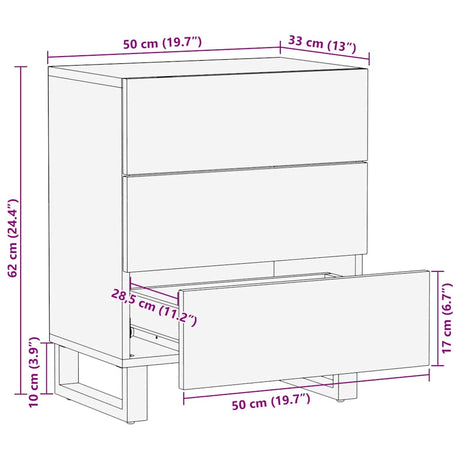 Bedside Cabinet Black 50X33X62 Cm Solid Wood Mango