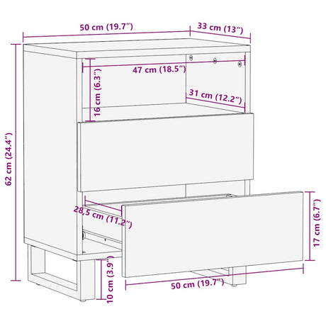 Bedside Cabinet Black 50X33X62 Cm Solid Wood Mango
