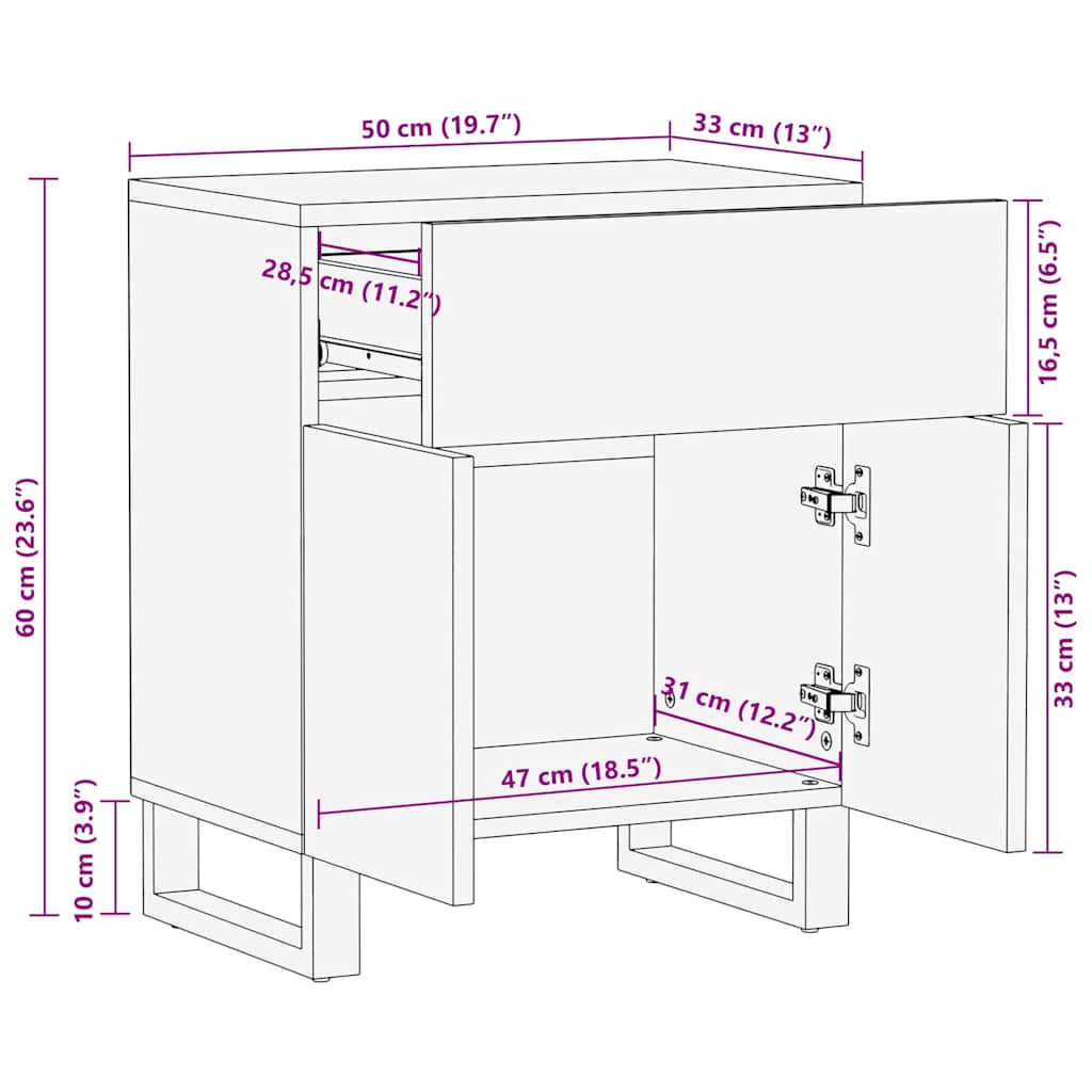 Bedside Cabinet Black 50X33X60 Cm Solid Wood Mango