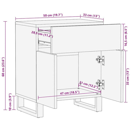Bedside Cabinet Black 50X33X60 Cm Solid Wood Mango