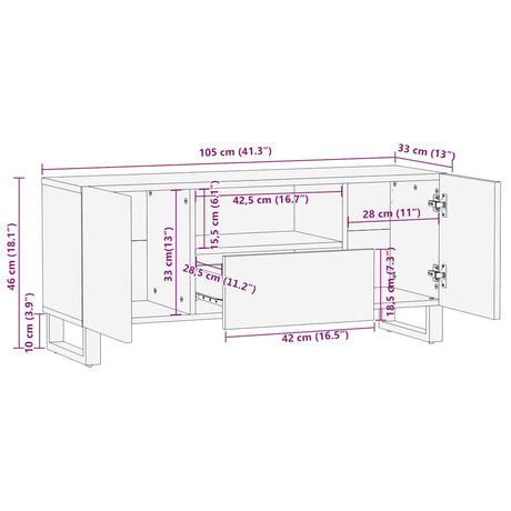 Tv Cabinet Black 105X33X46 Cm Solid Wood Mango