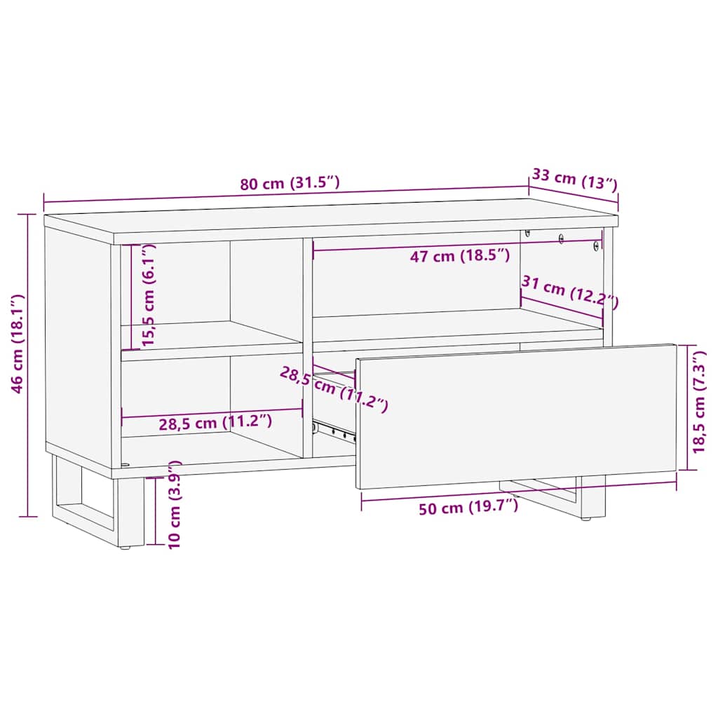 Tv Cabinet Black 80X33X46 Cm Solid Wood Mango