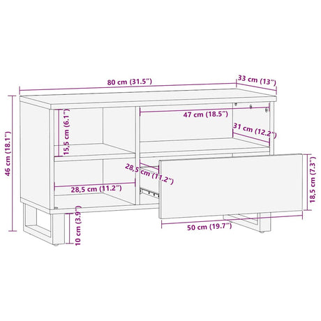 Tv Cabinet Black 80X33X46 Cm Solid Wood Mango