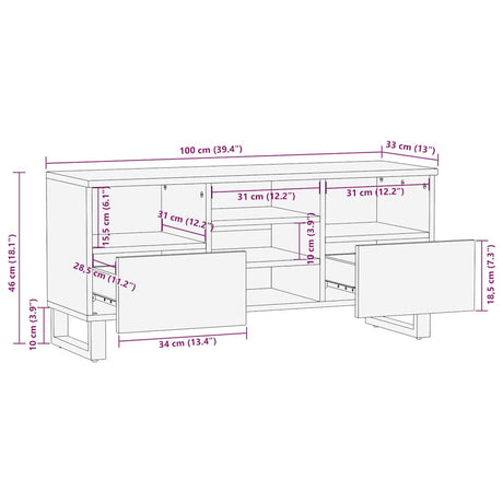 Tv Cabinet Black 100X33X46 Cm Solid Wood Mango