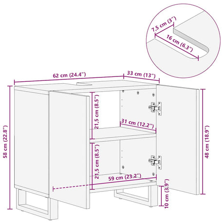 Sink Cabinet Black 62X33X58 Cm Solid Wood Mango
