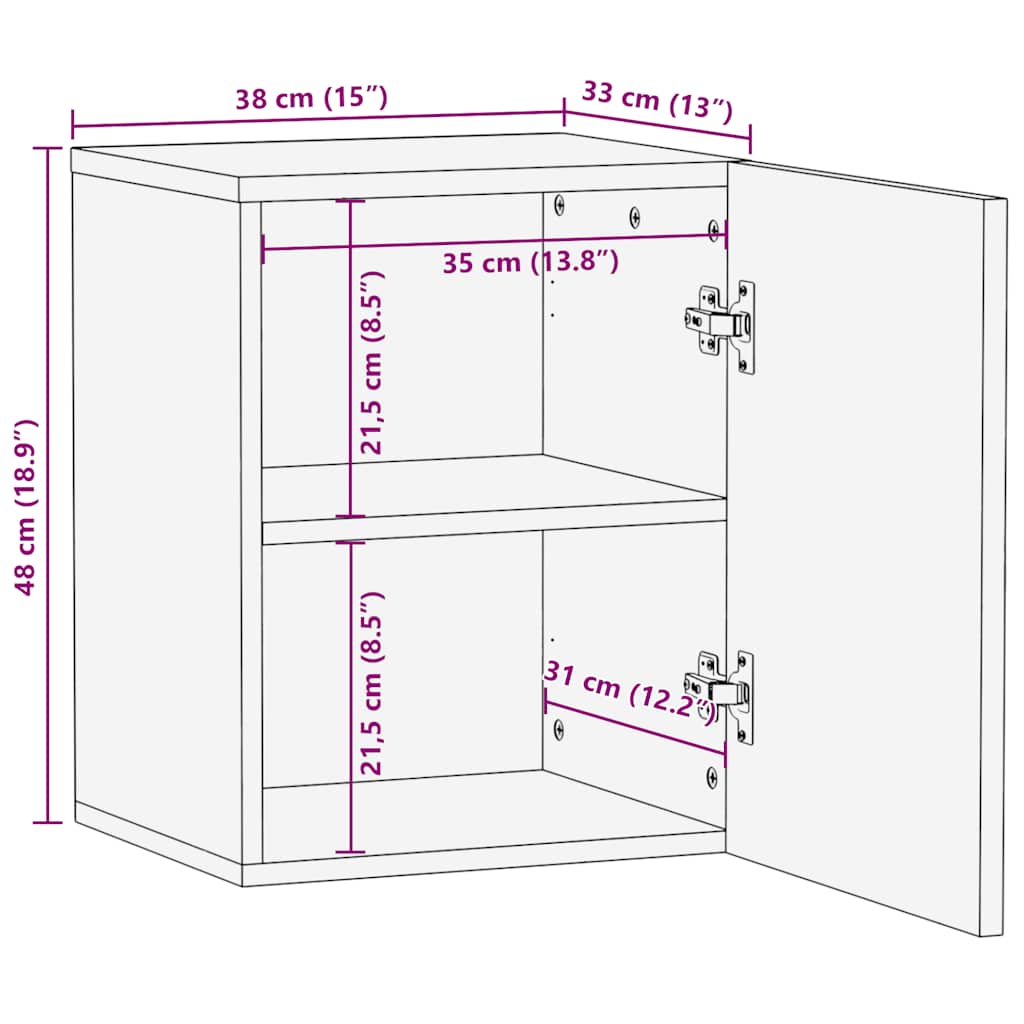 Wall-Mounted Bathroom Cabinet Black 38X33X48 Cm Solid Wood Mango