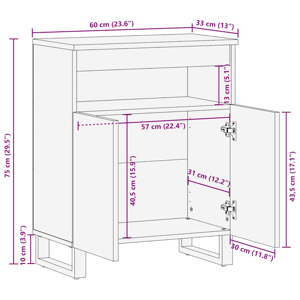 Sideboard Black 60X33X75 Cm Solid Wood Mango