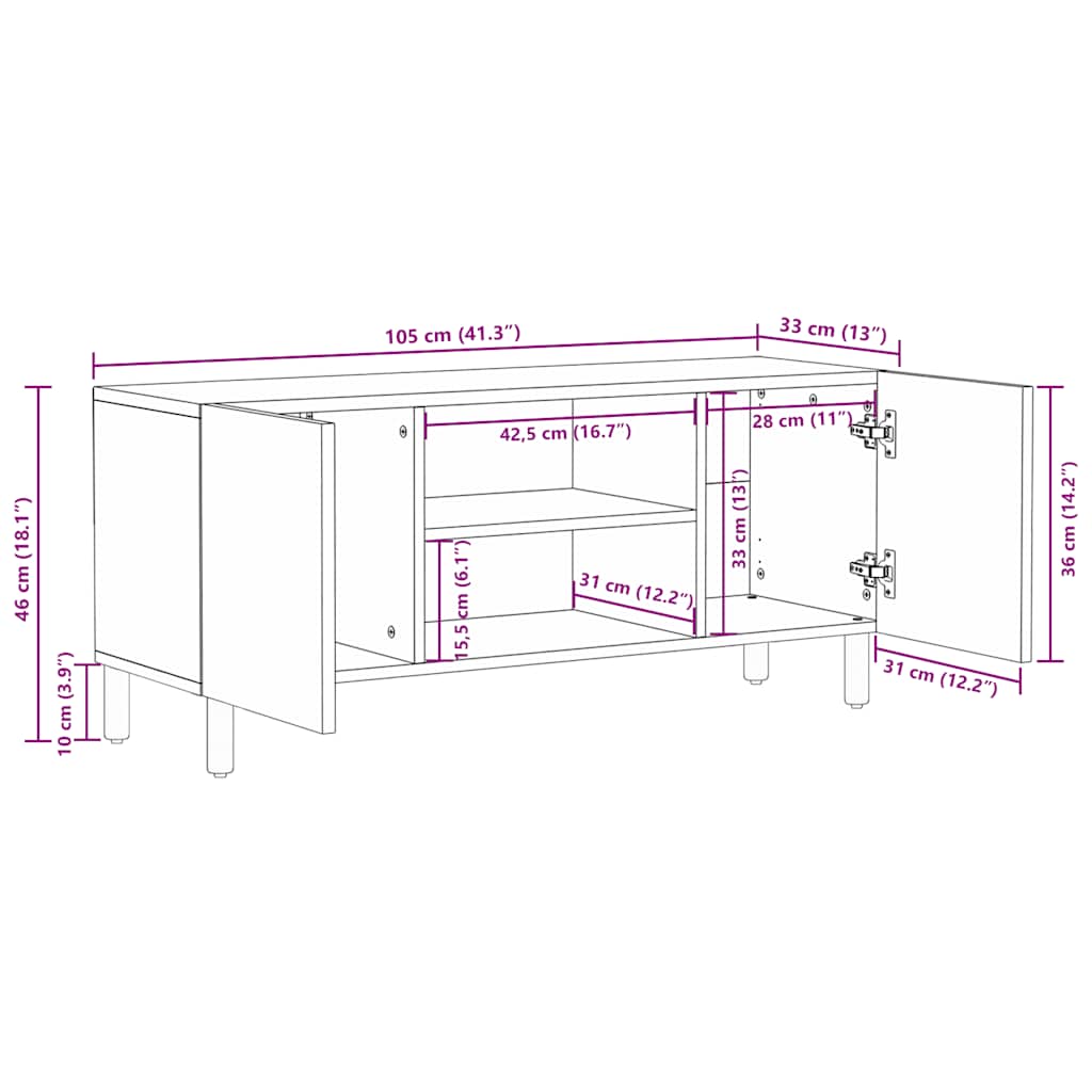 Tv Cabinet 105X33X46 Cm Solid Wood Mango
