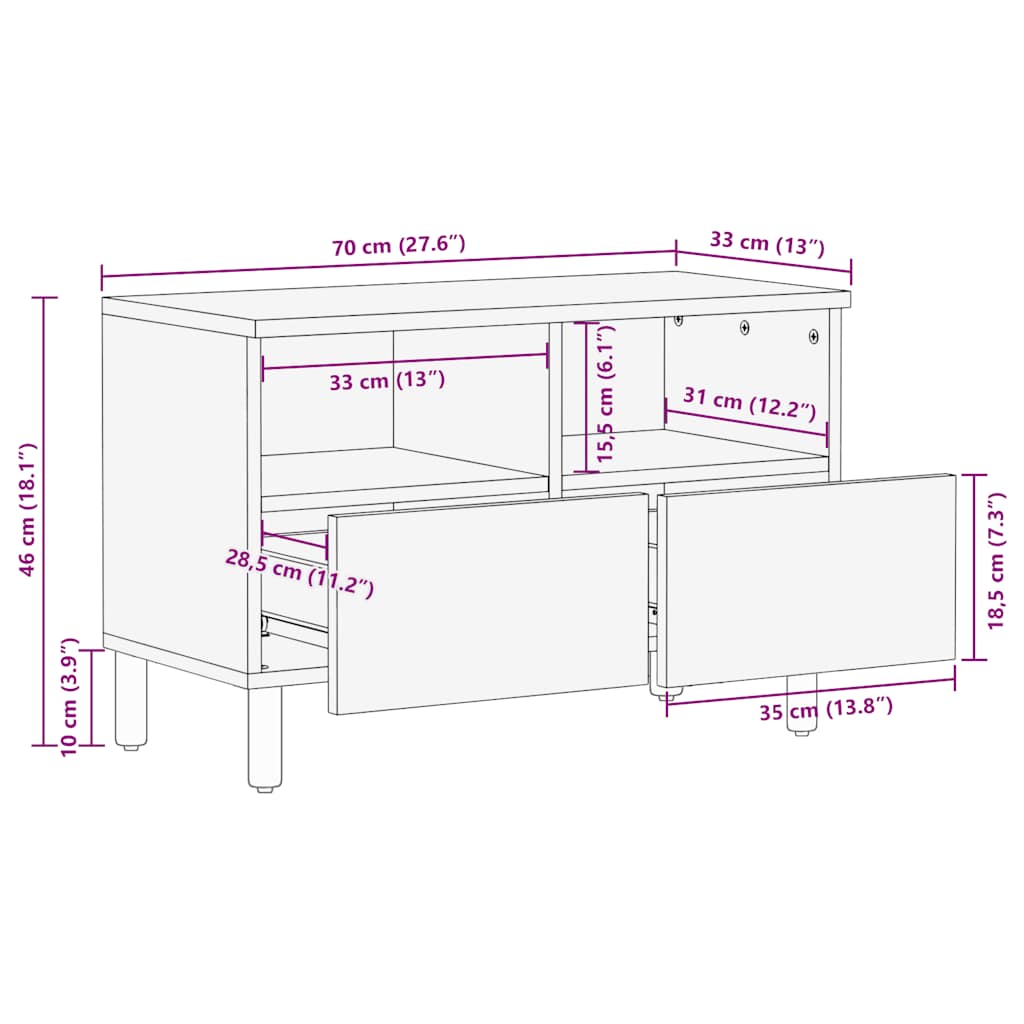 Tv Cabinet 70X33X46 Cm Solid Wood Mango
