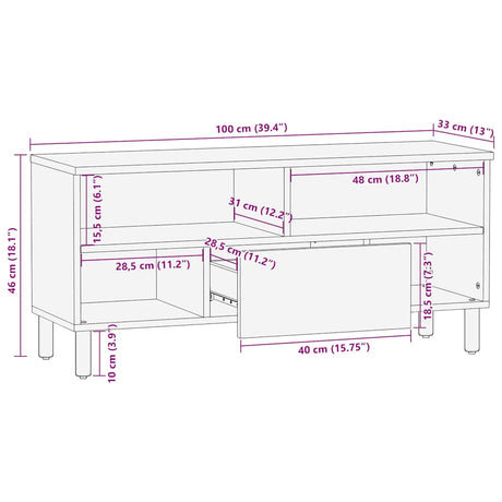 Tv Cabinet 100X33X46 Cm Solid Wood Mango