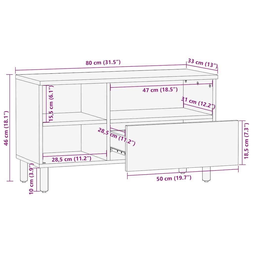 Tv Cabinet 80X33X46 Cm Solid Wood Mango
