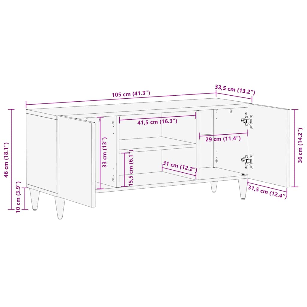 Tv Cabinet Light Grey 105X33.5X46 Cm Solid Wood Mango