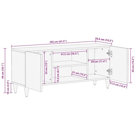 Tv Cabinet Light Grey 105X33.5X46 Cm Solid Wood Mango