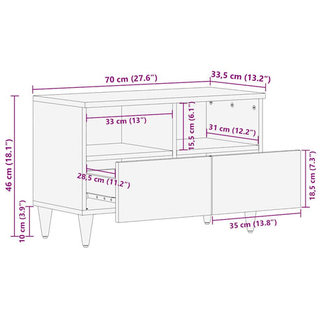 Tv Cabinet Light Grey 70X33.5X46 Cm Solid Wood Mango