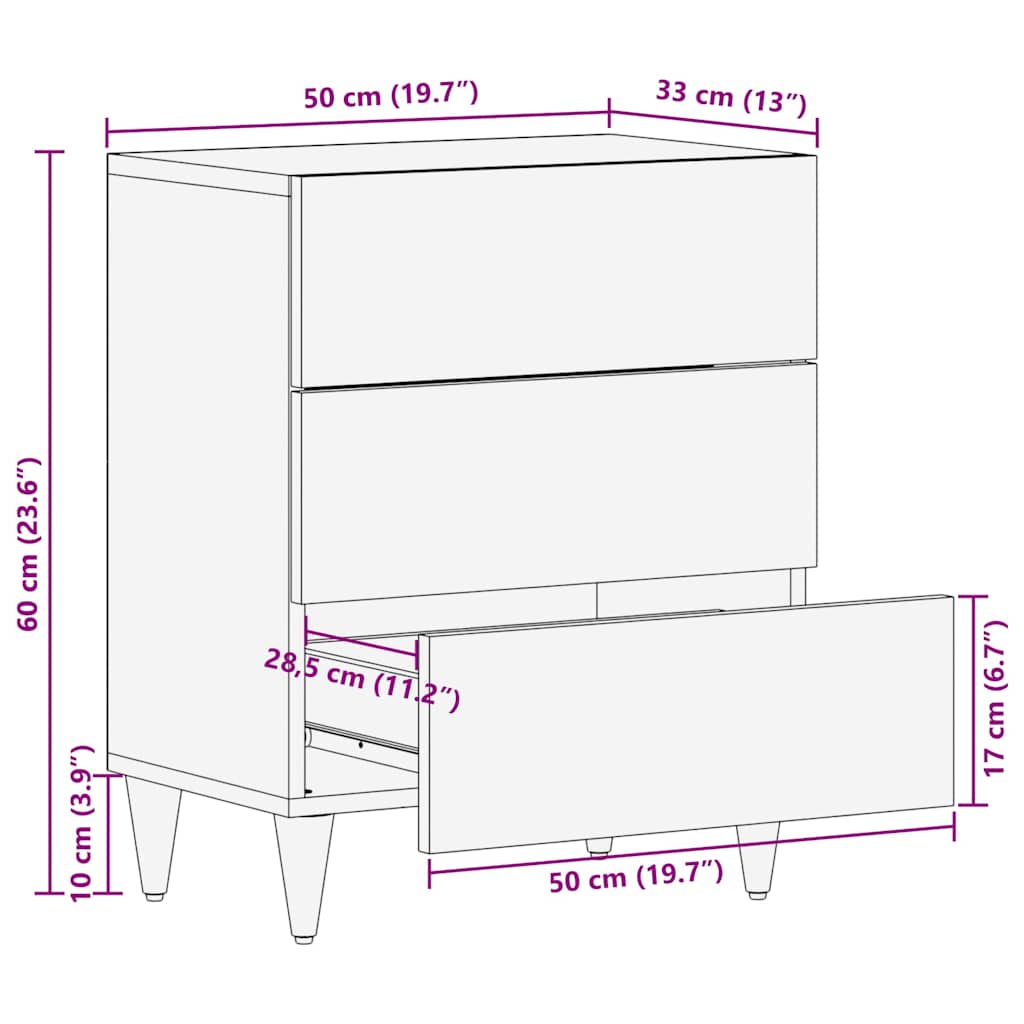 Bedside Cabinet Light Grey 50X33X60 Cm Solid Wood Mango