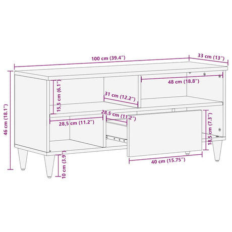 Tv Cabinet Black 100X33X46 Cm Solid Wood Mango