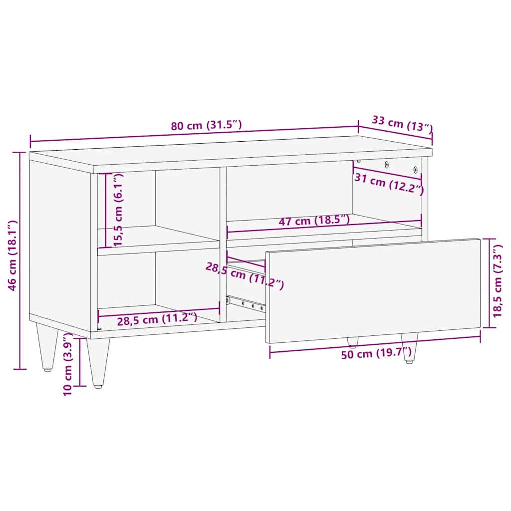 Tv Cabinet Black 80X33X46 Cm Solid Wood Mango