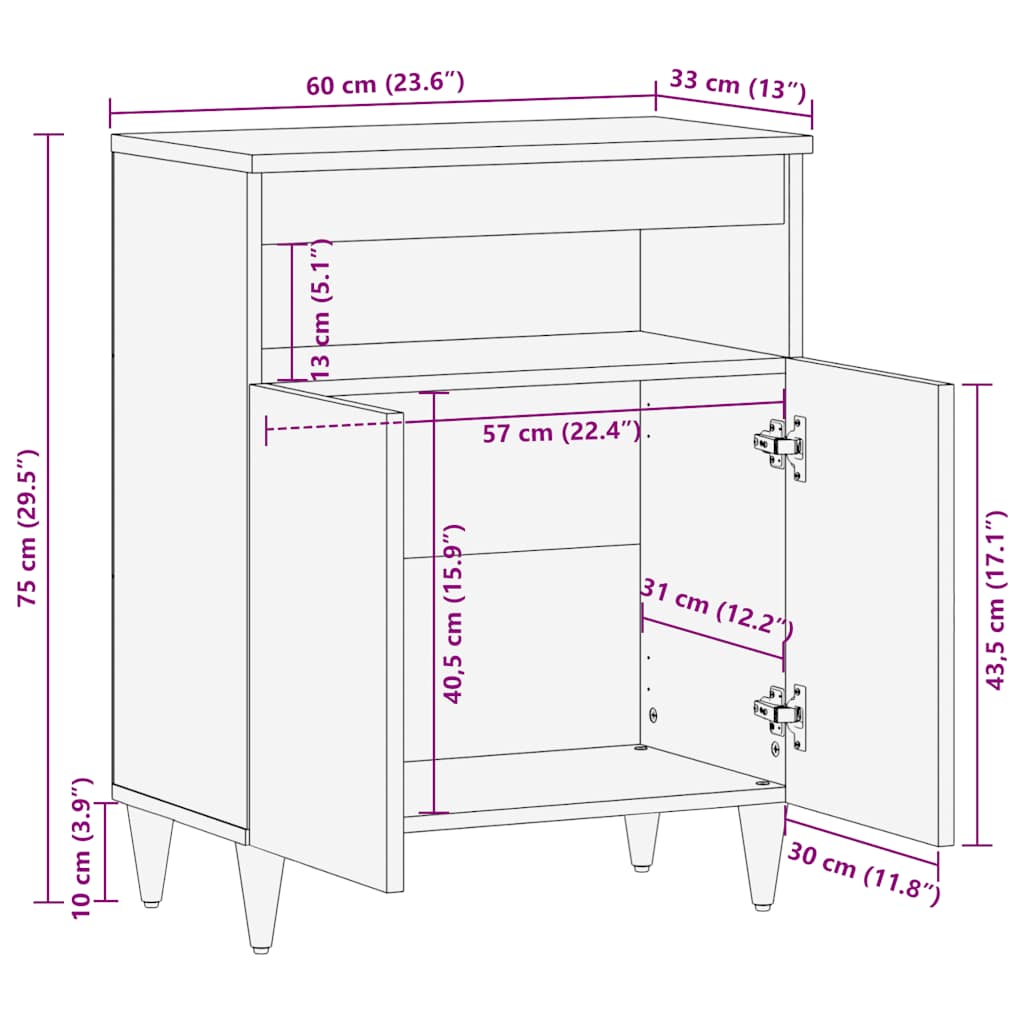 Sideboard 60X33X75 Cm Solid Wood Mango