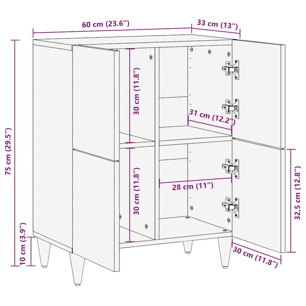 Sideboard 60X33X75 Cm Solid Wood Mango