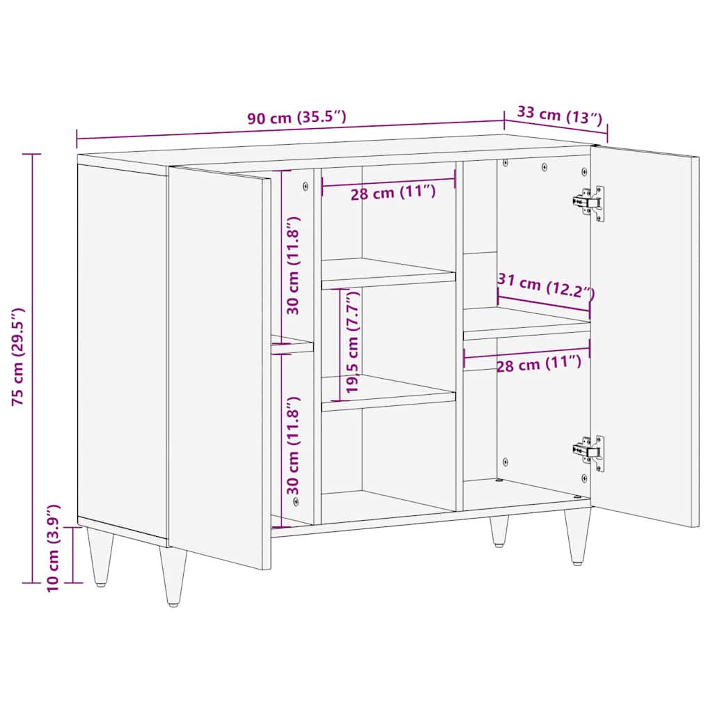 Sideboard 90X33X75 Cm Solid Wood Mango