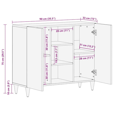 Sideboard 90X33X75 Cm Solid Wood Mango