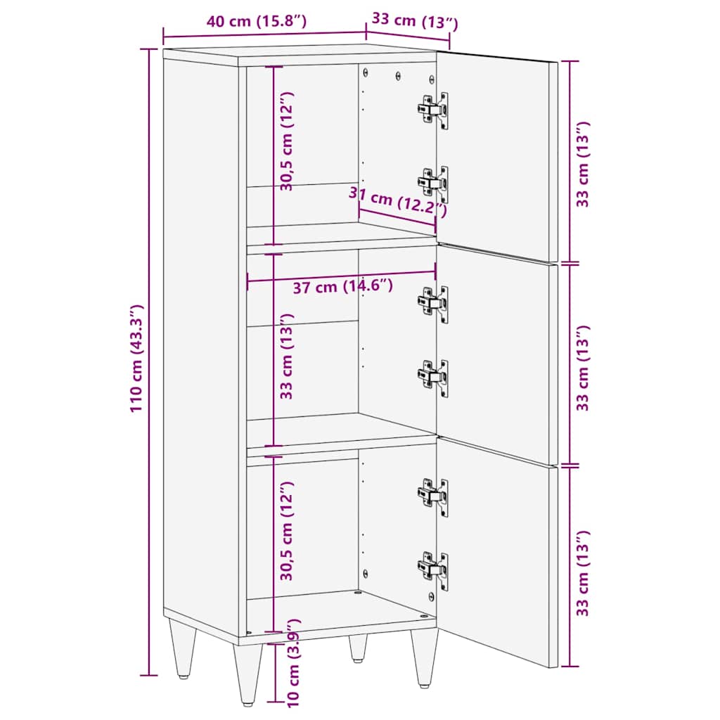 Highboard 40X33X110 Cm Solid Wood Mango