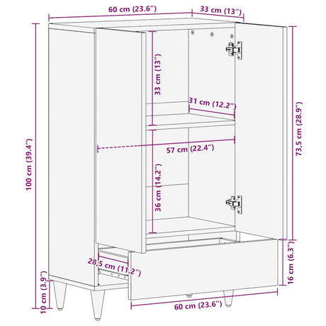 Highboard 60X33X110 Cm Solid Wood Mango