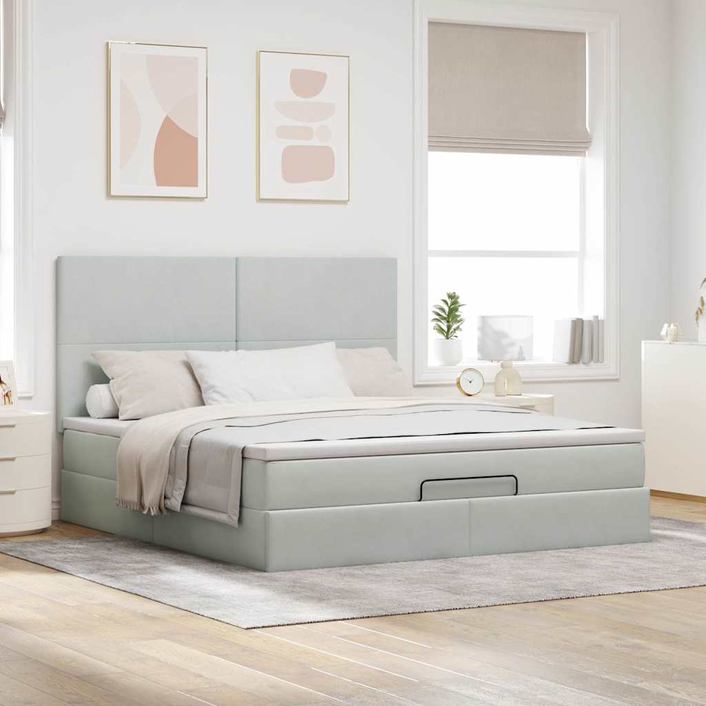 Ottoman Bed with Mattresses Light Grey 180x200cm Velvet