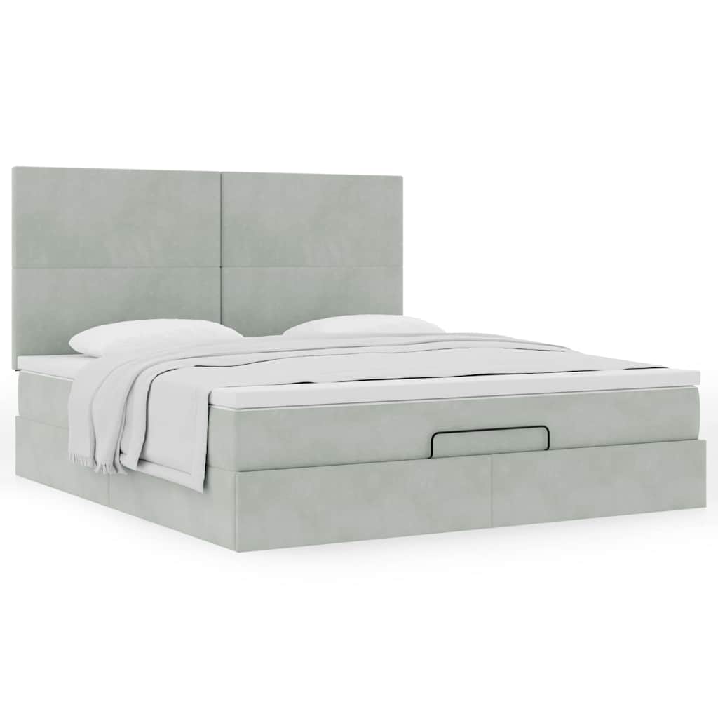 Ottoman Bed with Mattresses Light Grey 180x200cm Velvet