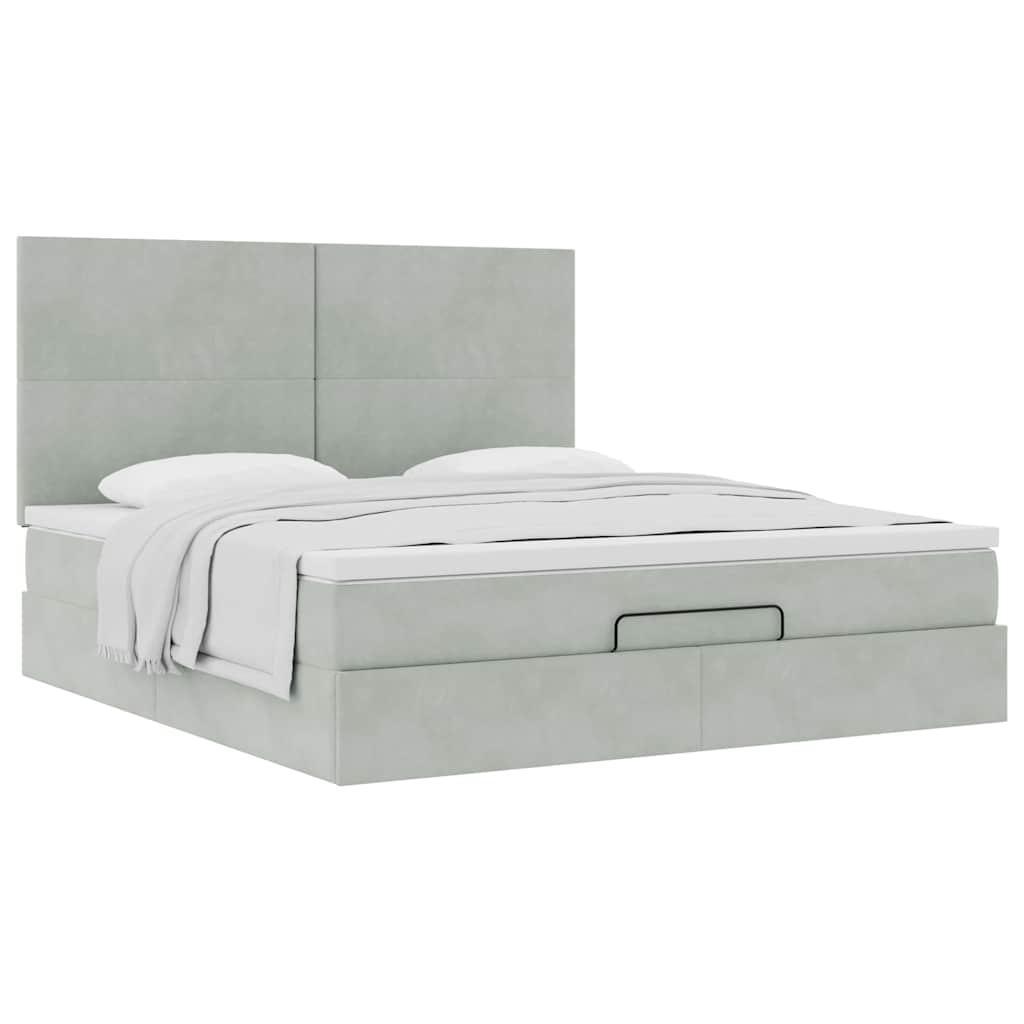 Ottoman Bed with Mattresses Light Grey 180x200cm Velvet