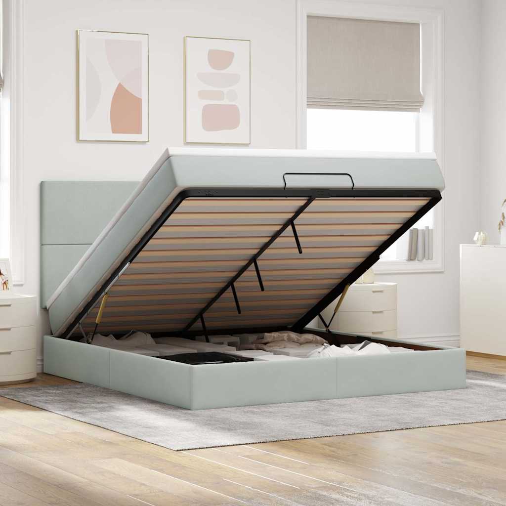 Ottoman Bed with Mattresses Light Grey 180x200cm Velvet