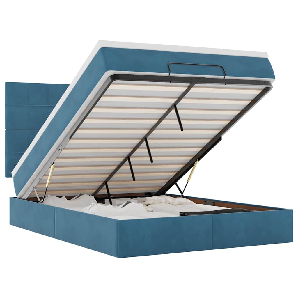 Ottoman Bed with Mattresses Dark Blue 140x190cm Velvet