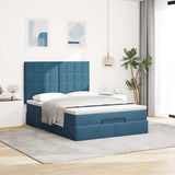 Ottoman Bed with Mattresses Dark Blue 140x190cm Velvet