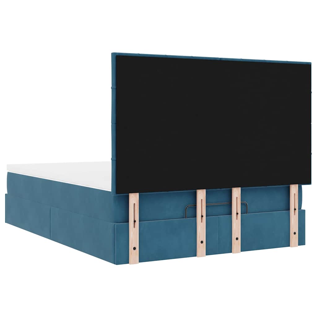 Ottoman Bed with Mattresses Dark Blue 140x190cm Velvet