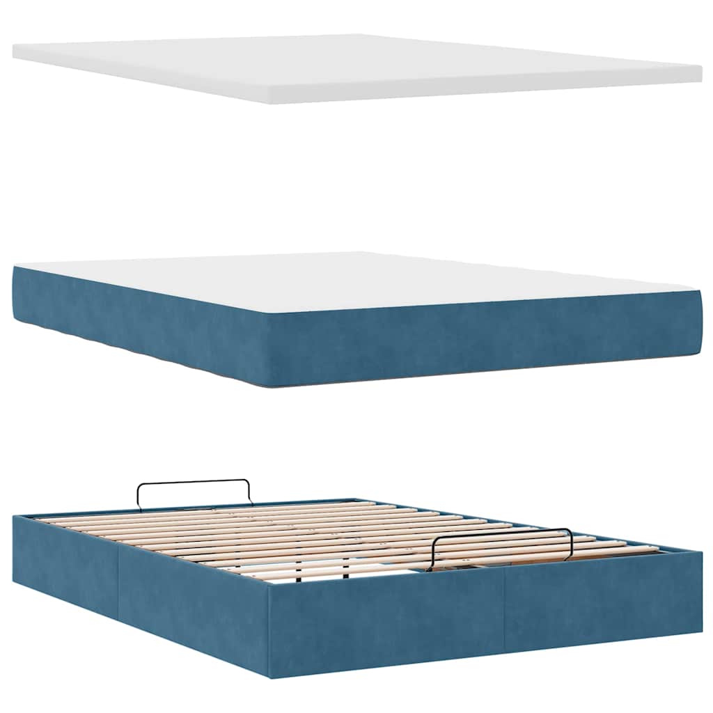 Ottoman Bed with Mattresses Dark Blue 140x190cm Velvet