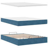 Ottoman Bed with Mattresses Dark Blue 140x190cm Velvet
