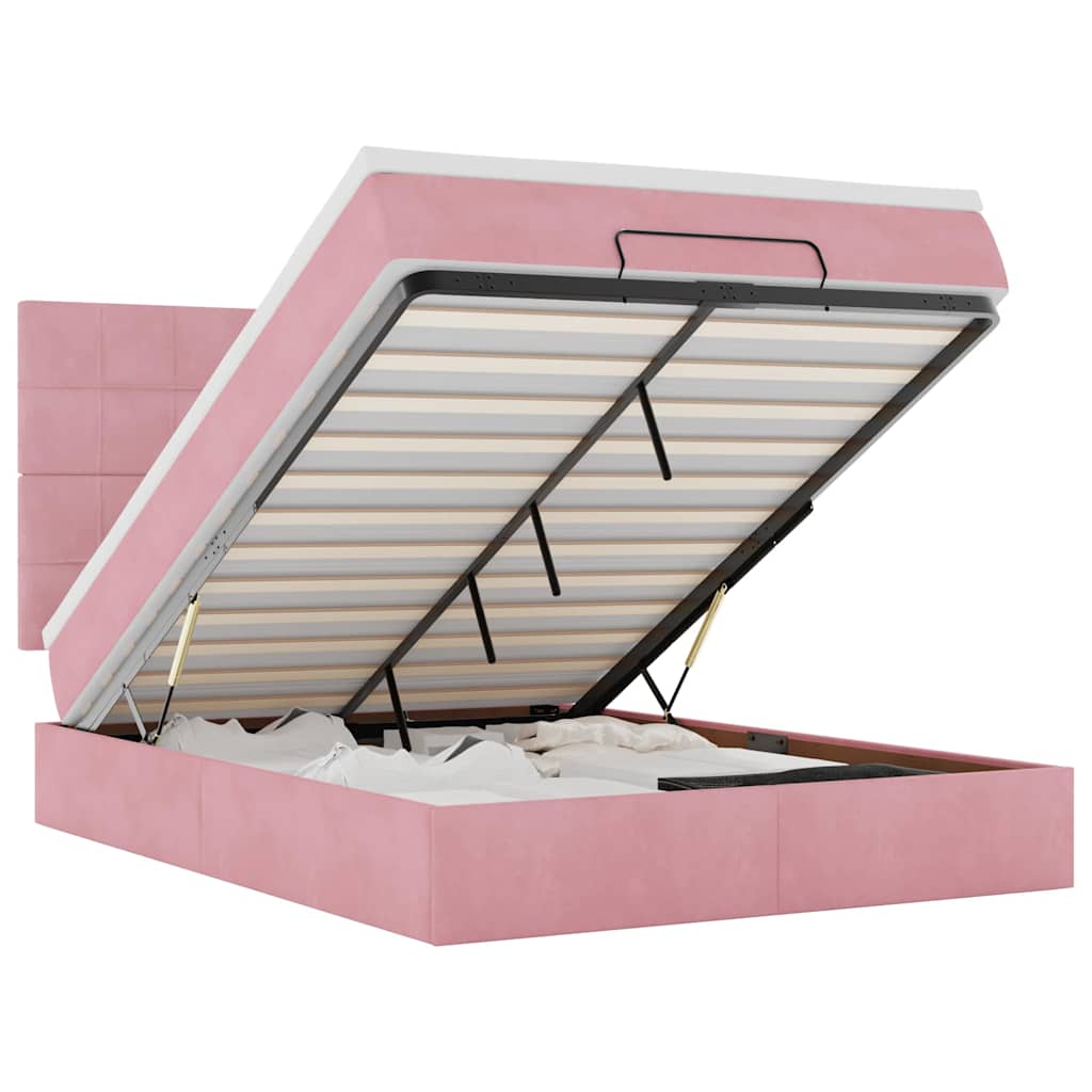 Ottoman Bed with Mattresses Pink 140x190cm Velvet