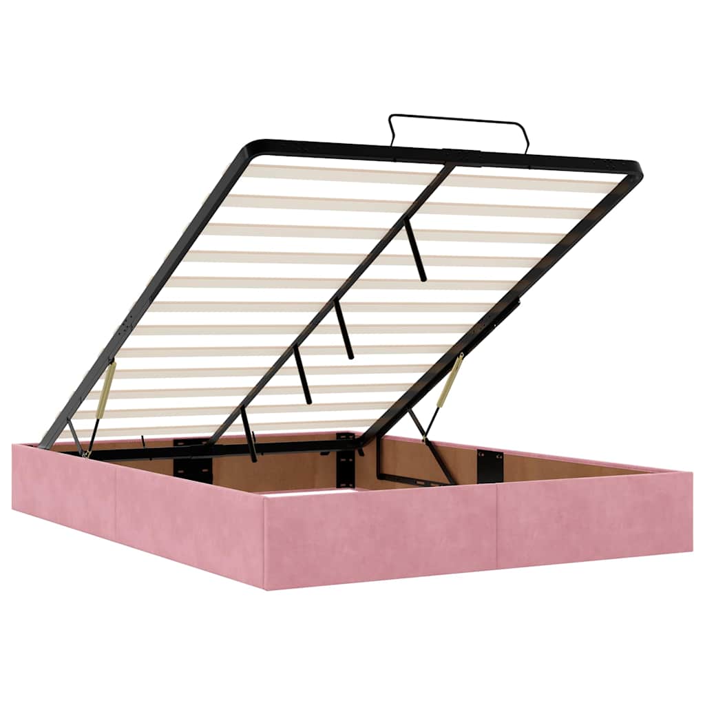 Ottoman Bed with Mattresses Pink 140x190cm Velvet