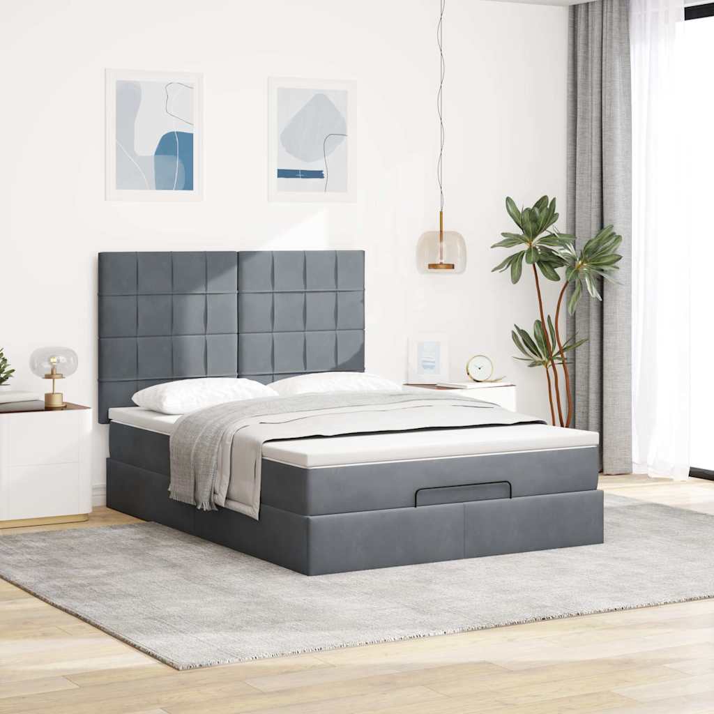 Ottoman Bed with Mattresses Dark Grey 140x200cm Velvet
