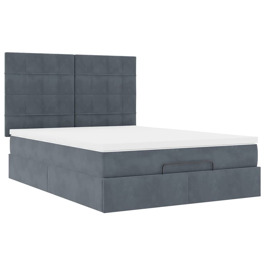 Ottoman Bed with Mattresses Dark Grey 140x200cm Velvet