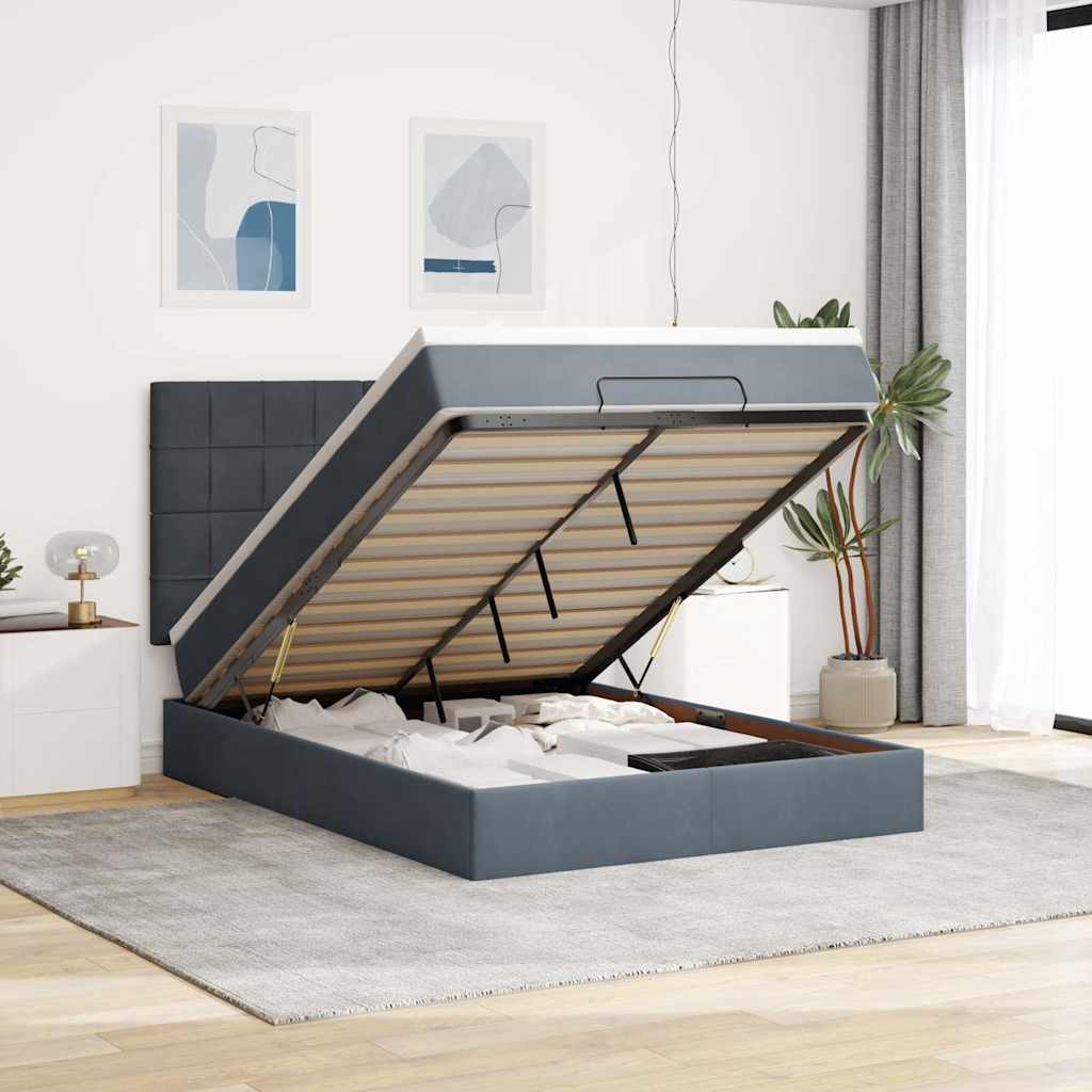 Ottoman Bed with Mattresses Dark Grey 140x200cm Velvet