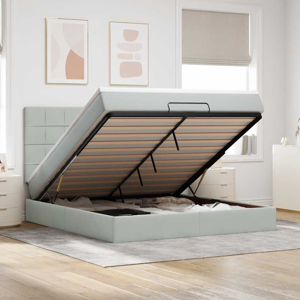 Ottoman Bed with Mattresses Light Grey 160x200cm Velvet