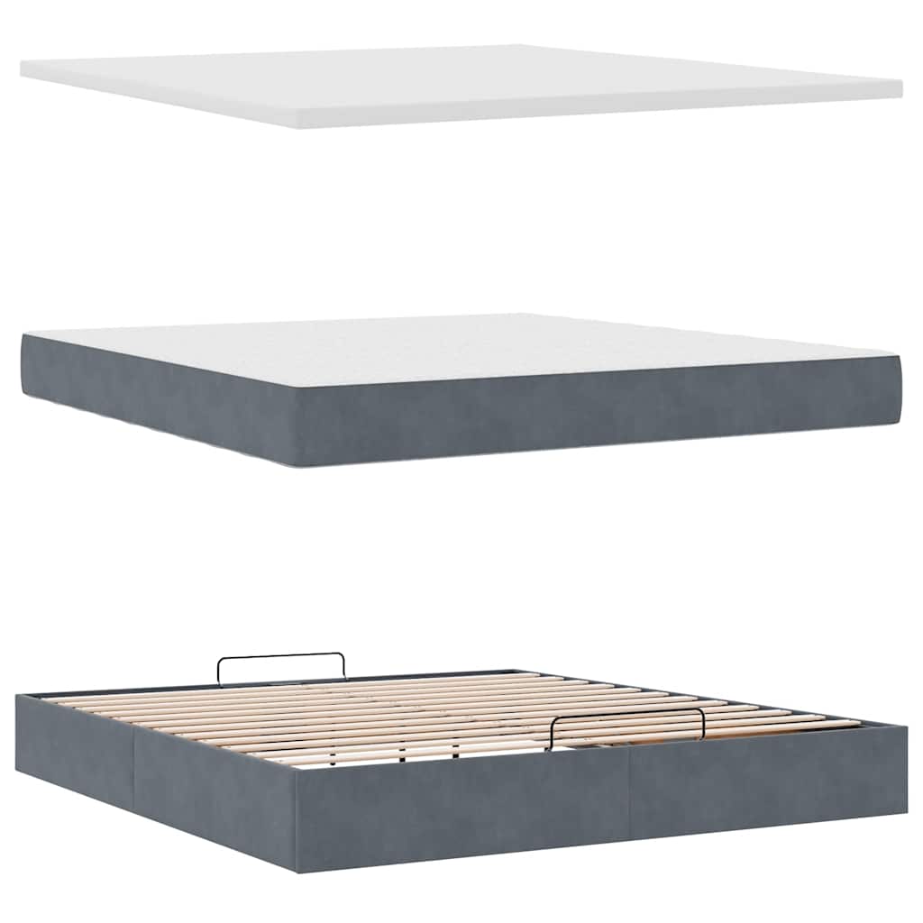 Ottoman Bed with Mattresses Dark Grey 160x200cm Velvet