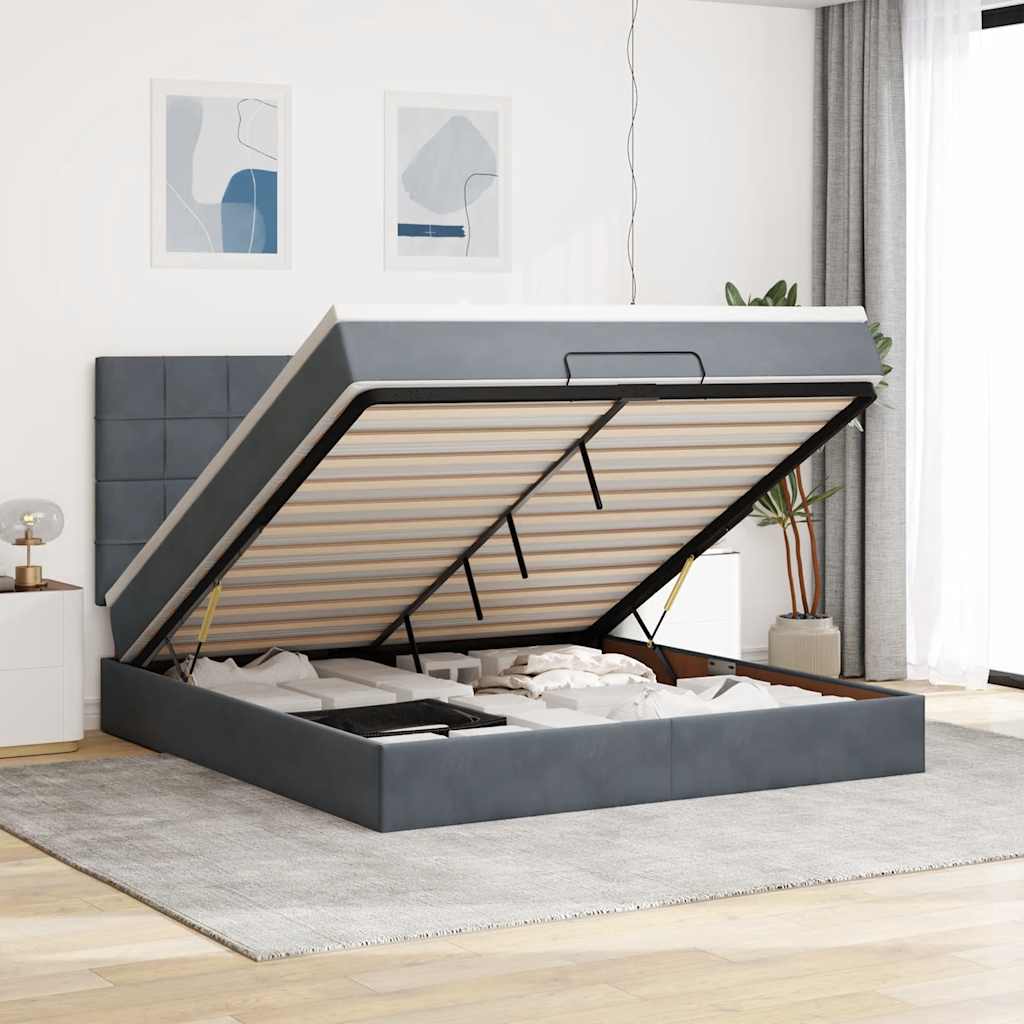 Ottoman Bed with Mattresses Dark Grey 160x200cm Velvet