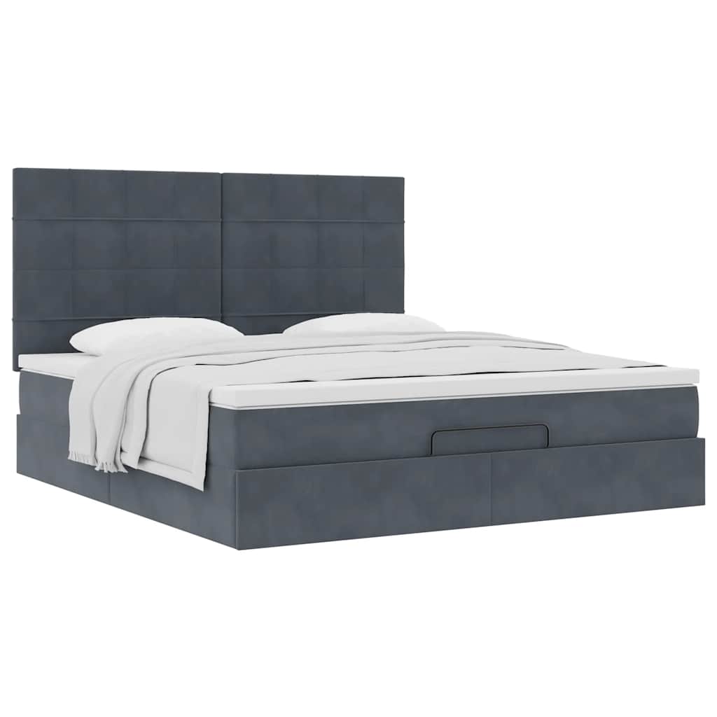 Ottoman Bed with Mattresses Dark Grey 180x200cm Velvet