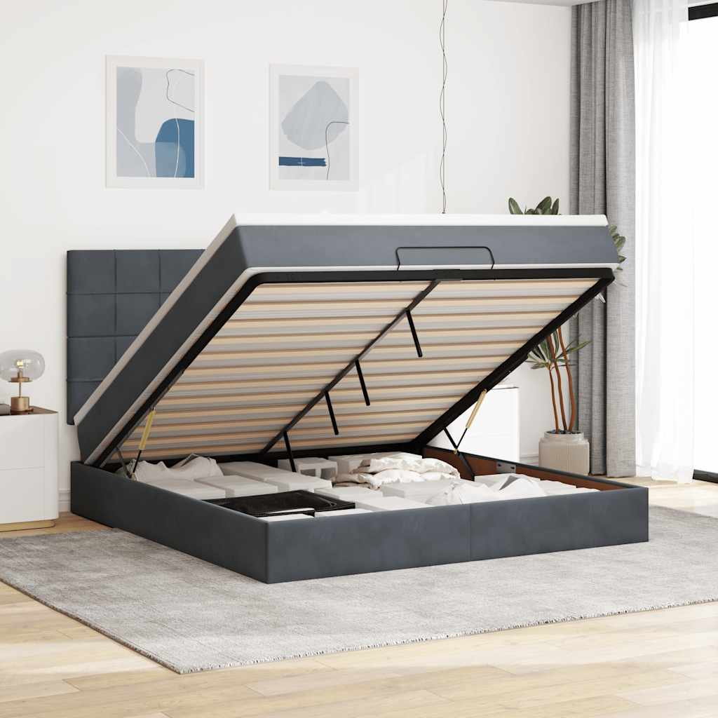 Ottoman Bed with Mattresses Dark Grey 180x200cm Velvet